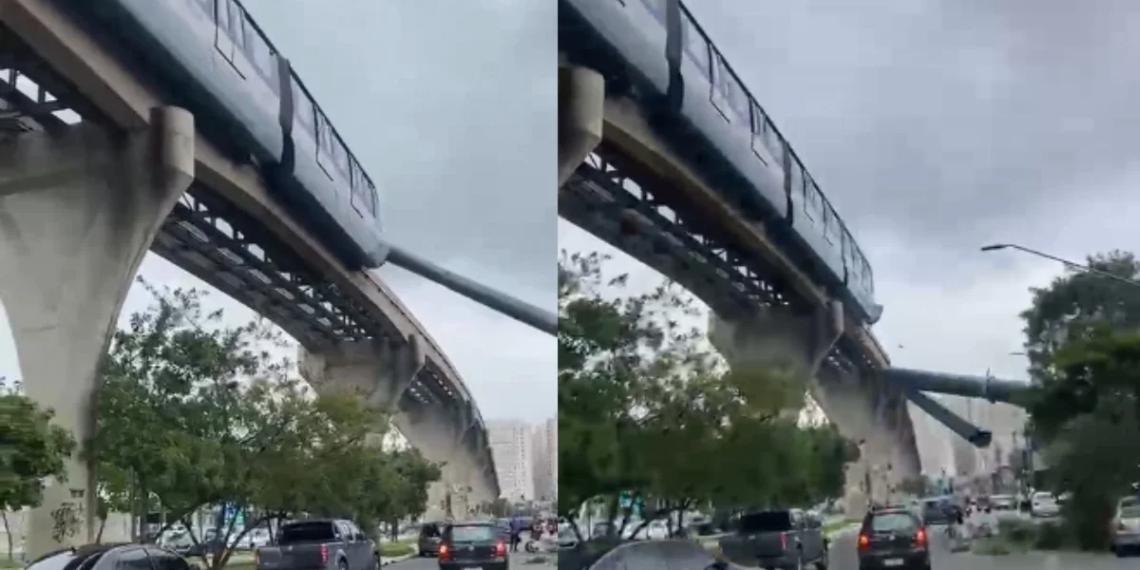 Trem bate em guindaste que desaba sobre avenida